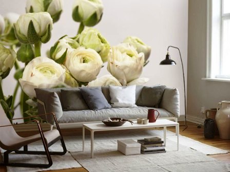 фотообои цветы в гостиной